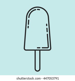 Vector flat illustration of ice cream icon. Thin lines ice cream symbol. Isolated on cyan background. Minimalist sign.