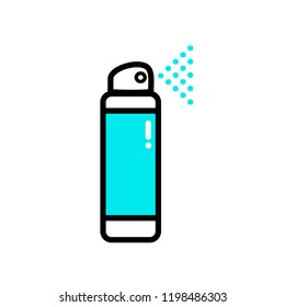 Vector flat illustration icon of deodorant spray (antiperspirant). Text: Organic cosmetics.  Blue and black on a white background