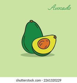 Vector flat Illustration icon of fresh avocado. avocado fruits healthy lifestyle symbol template for graphic and web design collection logo vector illustration.