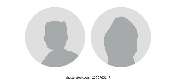 Vector flat illustration. Icons of man and woman. Avatar, user profile, person icon, profile picture. Suitable for social media profiles, icons, screensavers and as a template. Business concept.