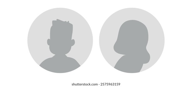 Vector flat illustration. Icons of man and woman. Avatar, user profile, person icon, profile picture. Suitable for social media profiles, icons, screensavers and as a template. Business concept.