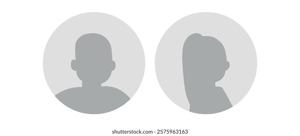 Vector flat illustration. Icons of man and woman. Avatar, user profile, person icon, profile picture. Suitable for social media profiles, icons, screensavers and as a template. Business concept.