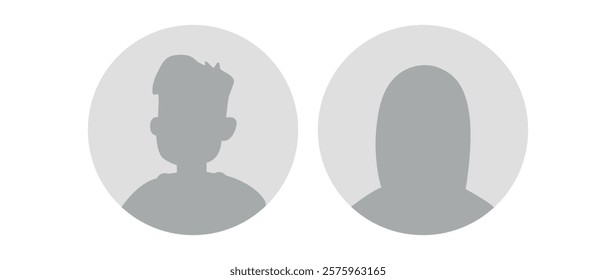 Vector flat illustration. Icons of man and woman. Avatar, user profile, person icon, profile picture. Suitable for social media profiles, icons, screensavers and as a template. Business concept.