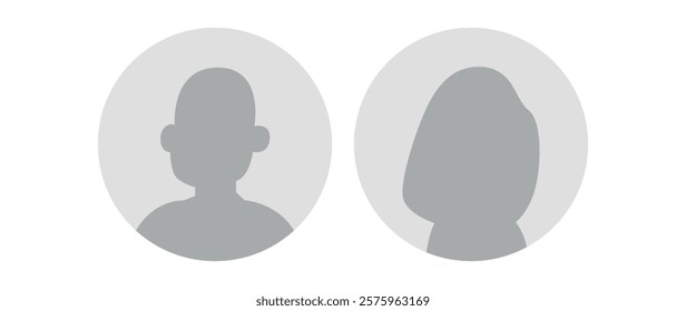 Vector flat illustration. Icons of man and woman. Avatar, user profile, person icon, profile picture. Suitable for social media profiles, icons, screensavers and as a template. Business concept.