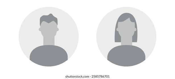 Vector flat illustration. Icons of man and woman. Avatar, user profile, person icon, profile picture. Suitable for social media profiles, icons, screensavers and as a template. Business concept.