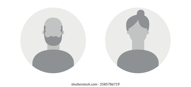 Vector flat illustration. Icons of man and woman. Avatar, user profile, person icon, profile picture. Suitable for social media profiles, icons, screensavers and as a template. Business concept.