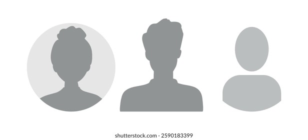 Vector flat illustration. Icons of man and woman. Avatar, user profile, person icon, profile picture. Suitable for social media profiles, icons, screensavers and as a template. Business concept.
