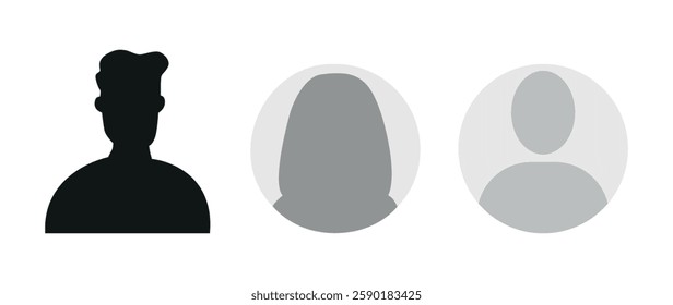 Vector flat illustration. Icons of man and woman. Avatar, user profile, person icon, profile picture. Suitable for social media profiles, icons, screensavers and as a template. Business concept.