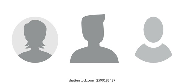 Vector flat illustration. Icons of man and woman. Avatar, user profile, person icon, profile picture. Suitable for social media profiles, icons, screensavers and as a template. Business concept.