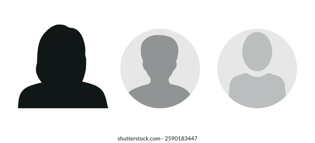 Vector flat illustration. Icons of man and woman. Avatar, user profile, person icon, profile picture. Suitable for social media profiles, icons, screensavers and as a template. Business concept.