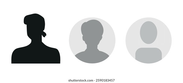 Vector flat illustration. Icons of man and woman. Avatar, user profile, person icon, profile picture. Suitable for social media profiles, icons, screensavers and as a template. Business concept.
