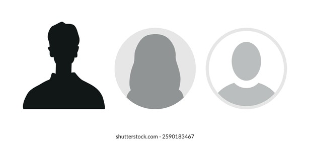 Vector flat illustration. Icons of man and woman. Avatar, user profile, person icon, profile picture. Suitable for social media profiles, icons, screensavers and as a template. Business concept.