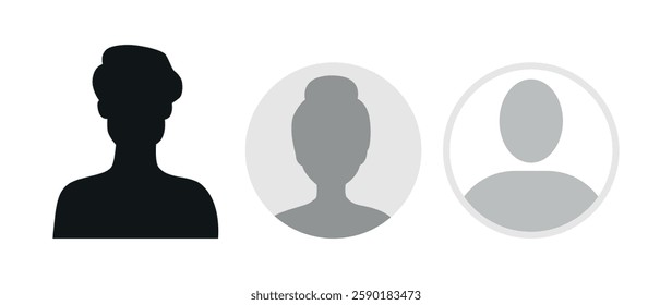 Vector flat illustration. Icons of man and woman. Avatar, user profile, person icon, profile picture. Suitable for social media profiles, icons, screensavers and as a template. Business concept.