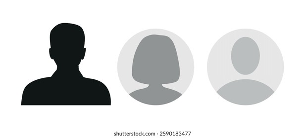 Vector flat illustration. Icons of man and woman. Avatar, user profile, person icon, profile picture. Suitable for social media profiles, icons, screensavers and as a template. Business concept.