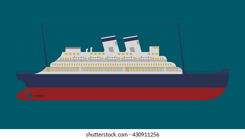 Vector flat an illustration with the image of a retro of the cruise liner