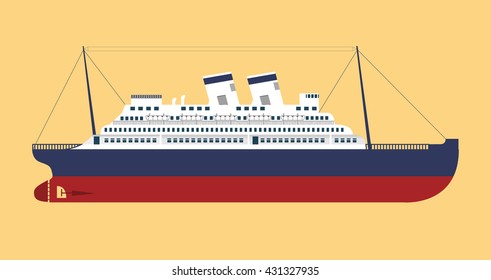 Vector flat an illustration with the image of the retro cruise liner
