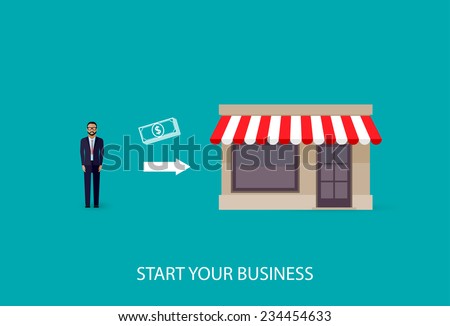 vector flat illustration of an infographic business concept. businessman starts his own business. startup concept