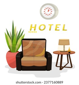 Vector flat illustration of interior of hotel apartment on a white isolated background.