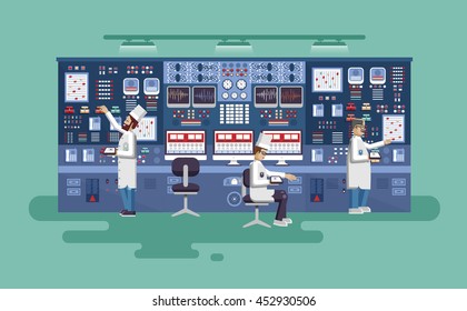 Vector flat illustration interior science base, nuclear power plant.