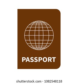 Vector flat illustration of an international brown passport on a white background. A brown passport with a globe. Front cover isolated. Citizen symbol for your website design, logo, app, UI.
