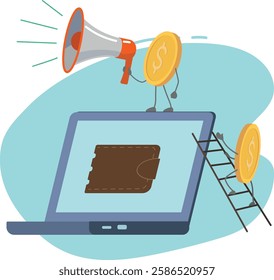 Vector flat illustration internet banking concept. Online wallet, savings, financial growth