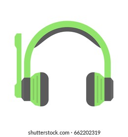 Vector flat illustration isolated green headphones icon on white background