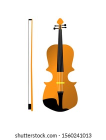 Vector flat illustration with isolated violin on white blank background. Concept of classical music, bowed instruments. It can be used separate element or fully in web design, printing, other products