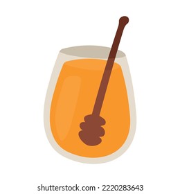 Vector flat illustration with a jar of honey. Design elements for christmas card, poster, invitation, poster, packaging.