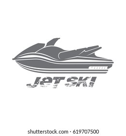 Vector flat illustration of jet ski. Summer rest. Sea vacation. Web graphics, banners, brochures, business templates. Illustration isolated on white background.