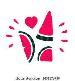 Vector flat illustration with juicy watermelons. Hand drawn watermelon on white background. Summer design for print, textile, postcard , advertising, children's design