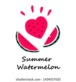 Vector flat illustration with juicy watermelons. Hand drawn watermelon on white background. Summer design for print, textile, postcard , advertising, children's design
