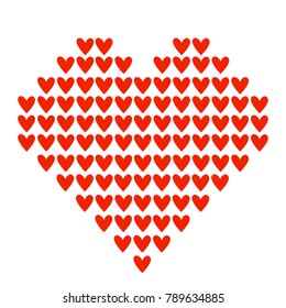 Vector flat illustration of knitted red decorative heart. Element for design. Isolated on white background.