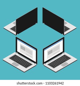 Vector flat Illustration, Laptop computer isometric 