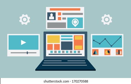 Vector flat illustration of laptop content rendering page - vector illustration