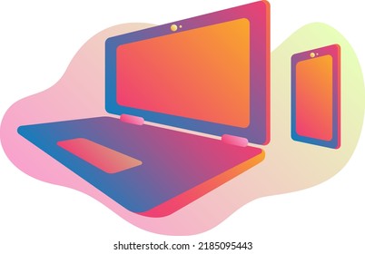 vector flat illustration of laptop and phone in perspective gradients.