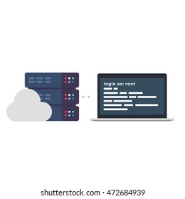 Vector Flat Illustration of a Laptop with a SSH Access to a Server