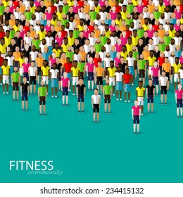 vector flat illustration of a large crowd of men. fitness community