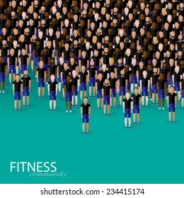 vector flat illustration of a large crowd of men. fitness community