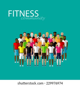 vector flat illustration of a large group of men. fitness community