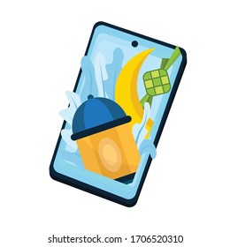  Ilustración plana vectorial. latern en smartphone. uso para ilustración, fondo, página de inicio, etc