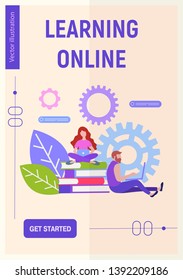 Vector flat illustration learning online concept, training courses for employees, training skills enhancement, brainstorming symbols.