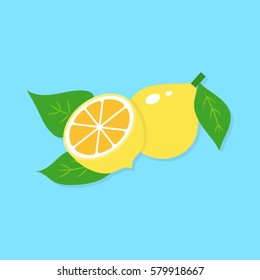 Vector flat illustration of lemon isolated on blue background.