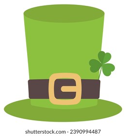 Vector flat illustration of leprechaun green top hat with clover for St. Patrick’s Day
