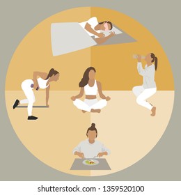Vector flat illustration. Lifestyle icons. Health care. Girls look after their health.