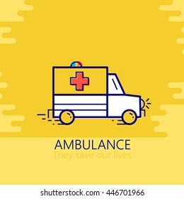 Vector flat illustration. Line ambulance art