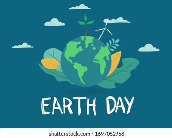 Vector flat illustration, little men prepare for the day of the Earth, save the planet, save energy, the concept of the Earth day