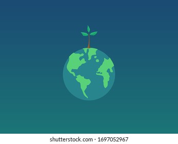 Vector flat illustration, little men prepare for the day of the Earth, save the planet, save energy, the concept of the Earth day