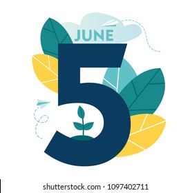 Vector flat illustration, little people are preparing for the holiday, saving the planet, World Environment Day, Bio technology, a city in the background of the planet