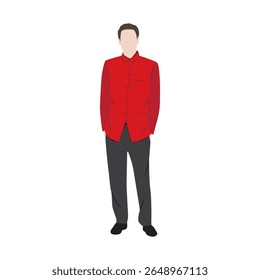 Vector flat illustration. Malaysian Chinese man wearing traditional attire called Samfoo