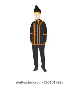 Vector flat illustration. Malaysian Sabahan man wearing traditional attire called Baju Kadazan